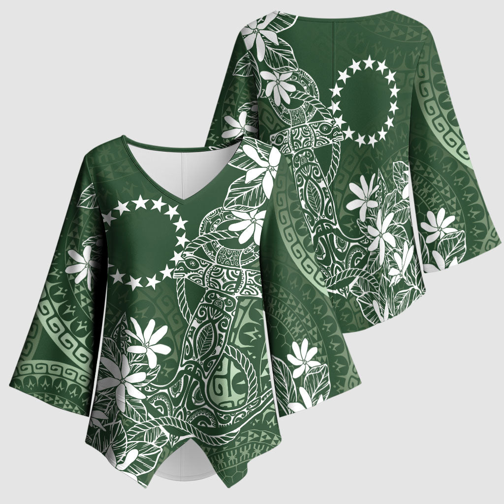 Sage Green Kuki Airani Tapakau Kimono Sleeve Blouse Tribal Anchor Mix Tiare LT7 - Polynesian Pride