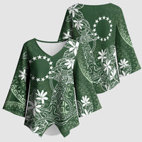 Sage Green Kuki Airani Tapakau Kimono Sleeve Blouse Tribal Anchor Mix Tiare LT7 - Polynesian Pride