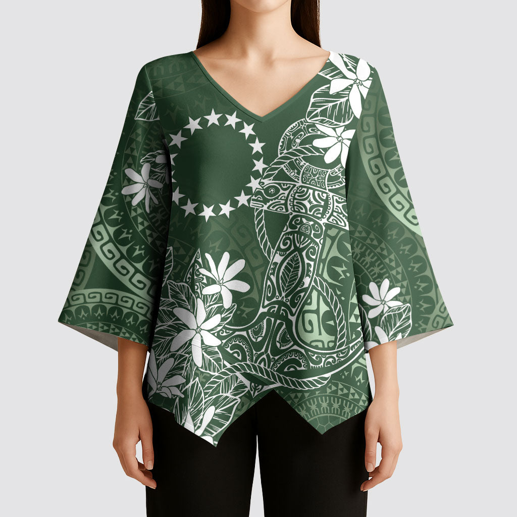 Sage Green Kuki Airani Tapakau Kimono Sleeve Blouse Tribal Anchor Mix Tiare LT7 - Polynesian Pride