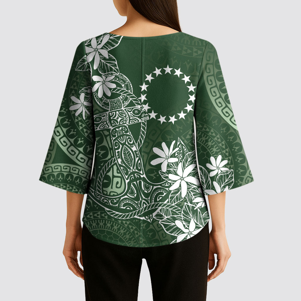 Sage Green Kuki Airani Tapakau Kimono Sleeve Blouse Tribal Anchor Mix Tiare LT7 - Polynesian Pride