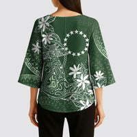 Sage Green Kuki Airani Tapakau Kimono Sleeve Blouse Tribal Anchor Mix Tiare LT7 - Polynesian Pride