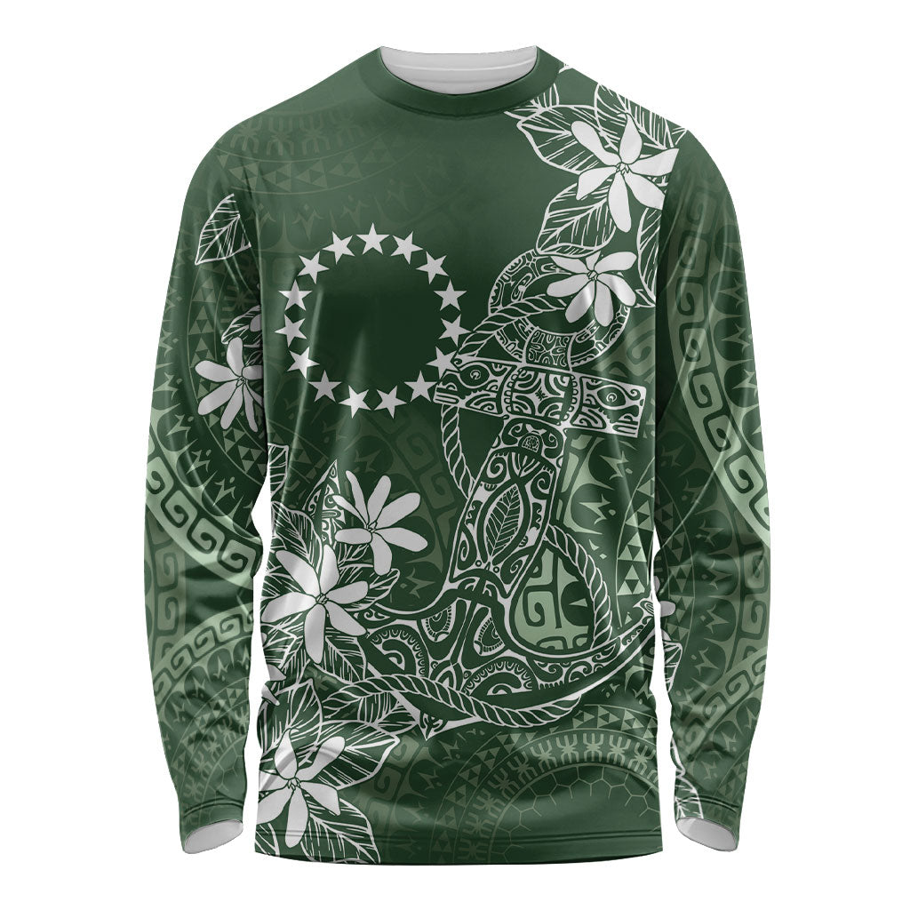 Sage Green Kuki Airani Tapakau Long Sleeve Shirt Tribal Anchor Mix Tiare