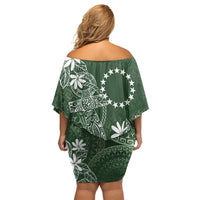 Sage Green Kuki Airani Tapakau Off Shoulder Short Dress Tribal Anchor Mix Tiare