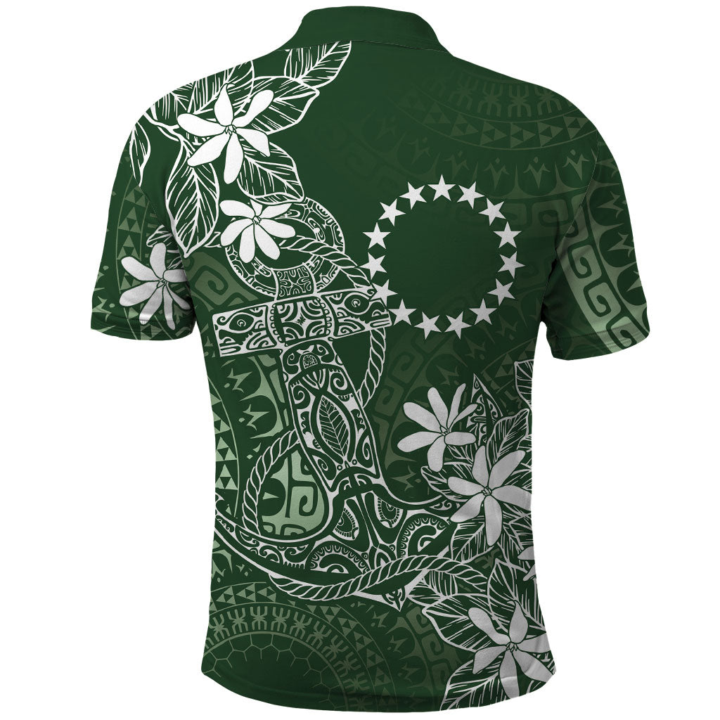Sage Green Kuki Airani Tapakau Polo Shirt Tribal Anchor Mix Tiare
