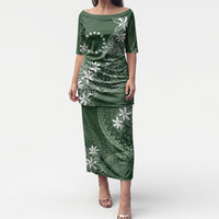 Sage Green Kuki Airani Tapakau Puletasi Tribal Anchor Mix Tiare LT7 Long Dress Sage Green - Polynesian Pride