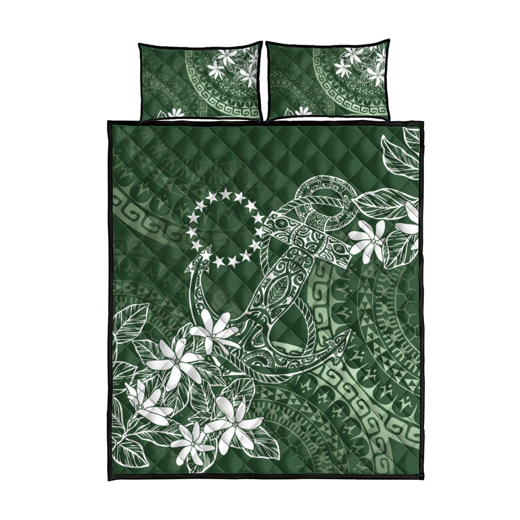 Sage Green Kuki Airani Tapakau Quilt Bed Set Tribal Anchor Mix Tiare
