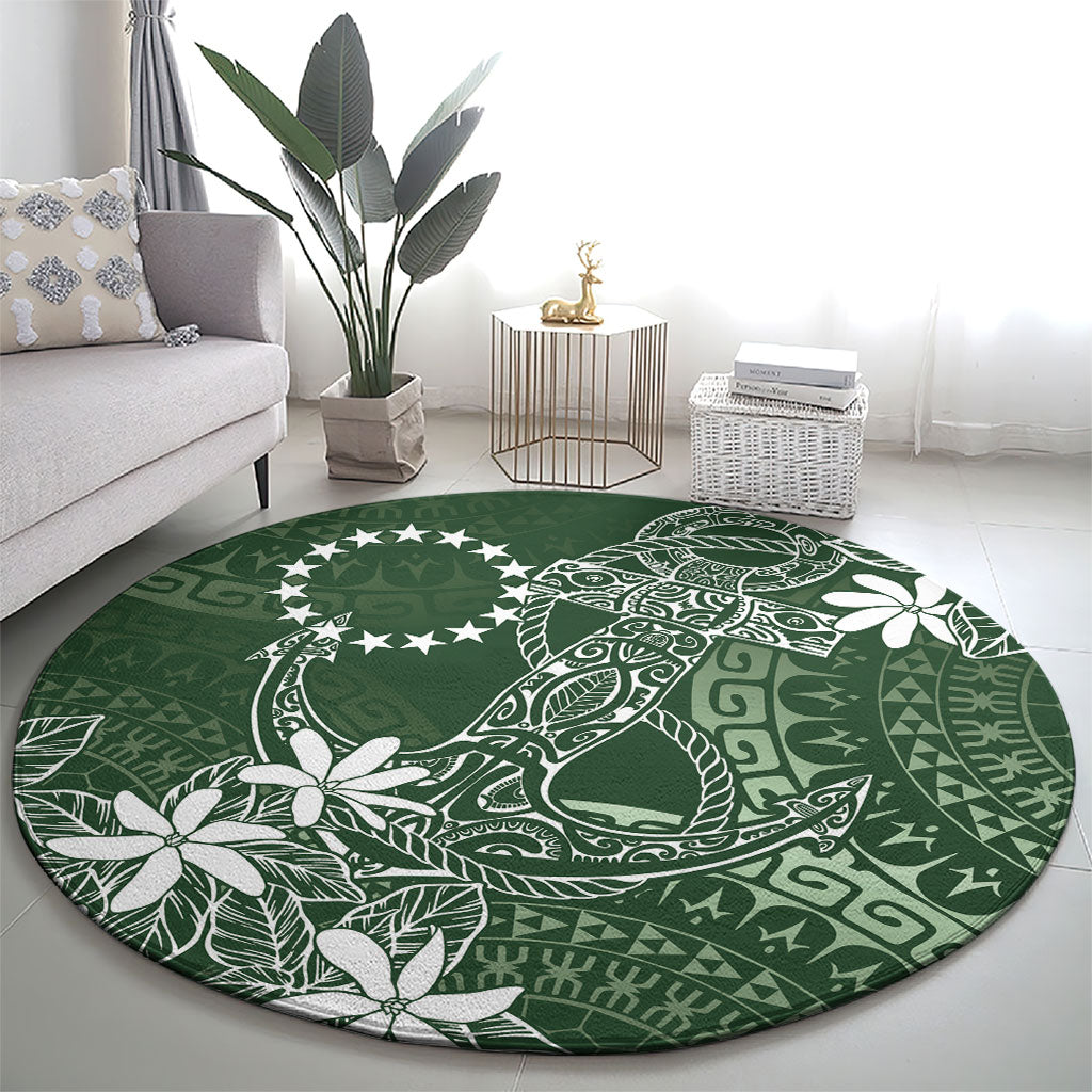 Sage Green Kuki Airani Tapakau Round Carpet Tribal Anchor Mix Tiare