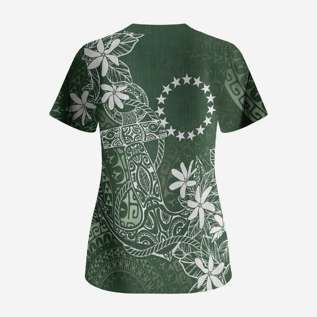 Sage Green Kuki Airani Tapakau Scrub Top Tribal Anchor Mix Tiare