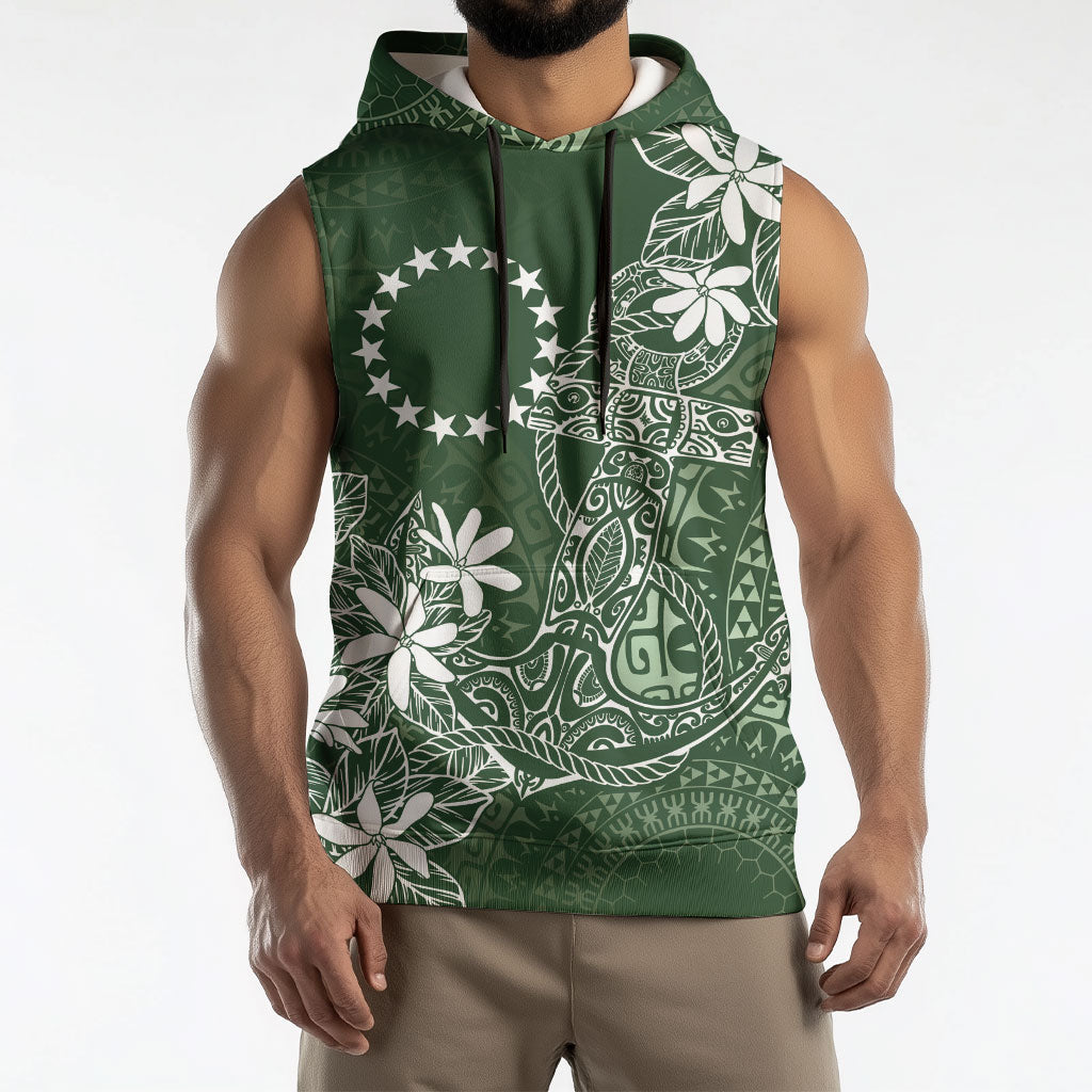 Sage Green Kuki Airani Tapakau Sleeveless Hoodie Tribal Anchor Mix Tiare LT7 - Polynesian Pride