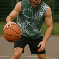 Sage Green Kuki Airani Tapakau Sleeveless Hoodie Tribal Anchor Mix Tiare LT7 - Polynesian Pride