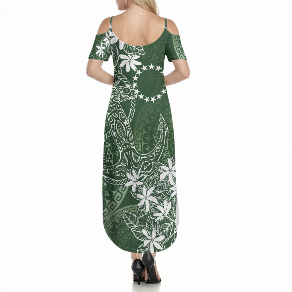 Sage Green Kuki Airani Tapakau Summer Maxi Dress Tribal Anchor Mix Tiare LT7 - Polynesian Pride