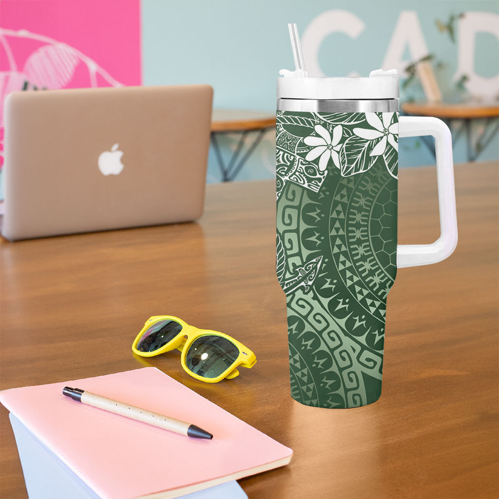 Sage Green Kuki Airani Tapakau Tumbler With Handle Tribal Anchor Mix Tiare