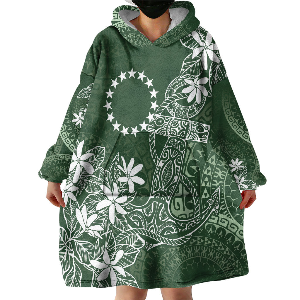 Sage Green Kuki Airani Tapakau Wearable Blanket Hoodie Tribal Anchor Mix Tiare