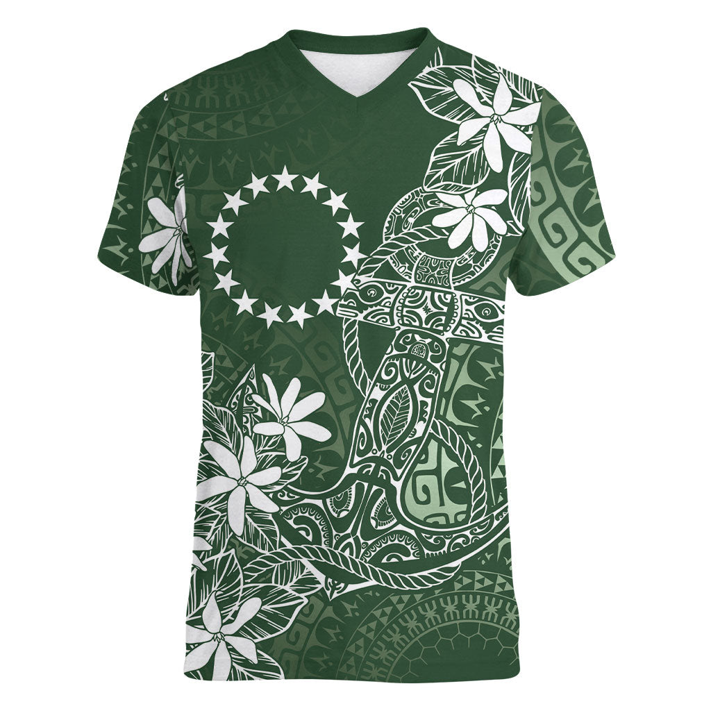 Sage Green Kuki Airani Tapakau Women V-Neck T-Shirt Tribal Anchor Mix Tiare LT7 Female Sage Green - Polynesian Pride