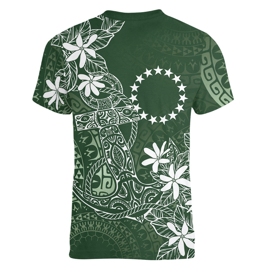 Sage Green Kuki Airani Tapakau Women V-Neck T-Shirt Tribal Anchor Mix Tiare LT7 - Polynesian Pride