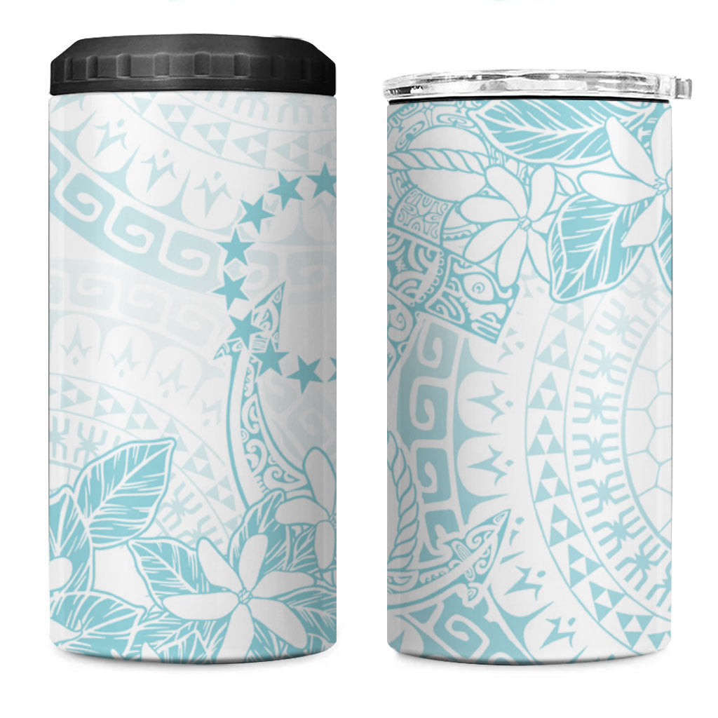 Turquoise Kuki Airani Tapakau 4 in 1 Can Cooler Tumbler Tribal Anchor Mix Tiare