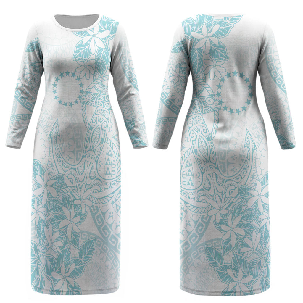 Turquoise Kuki Airani Tapakau Couples Matching Long Sleeve Bodycon Dress and Hawaiian Shirt Tribal Anchor Mix Tiare LT7 - Polynesian Pride