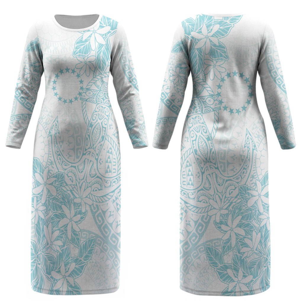Turquoise Kuki Airani Tapakau Couples Matching Long Sleeve Bodycon Dress and Long Sleeve Button Shirt Tribal Anchor Mix Tiare LT7 - Polynesian Pride