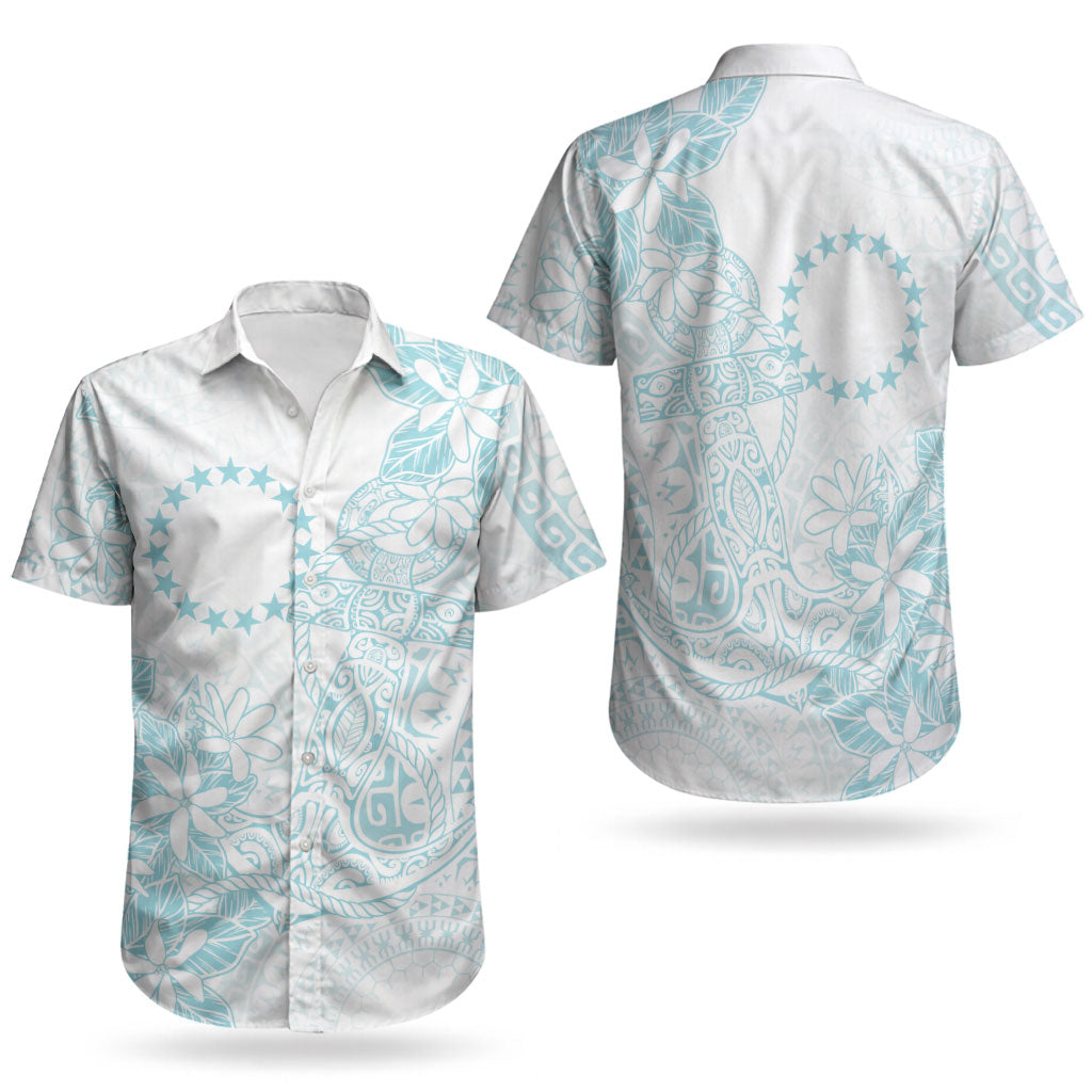 Turquoise Kuki Airani Tapakau Couples Matching Off Shoulder Short Dress and Hawaiian Shirt Tribal Anchor Mix Tiare LT7 - Polynesian Pride