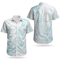Turquoise Kuki Airani Tapakau Couples Matching Off Shoulder Short Dress and Hawaiian Shirt Tribal Anchor Mix Tiare LT7 - Polynesian Pride
