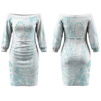 Turquoise Kuki Airani Tapakau Couples Matching Off The Shoulder Long Sleeve Dress and Long Sleeve Button Shirt Tribal Anchor Mix Tiare LT7 - Polynesian Pride