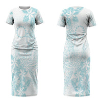 Turquoise Kuki Airani Tapakau Couples Matching Short Sleeve Bodycon Dress and Hawaiian Shirt Tribal Anchor Mix Tiare LT7 - Polynesian Pride