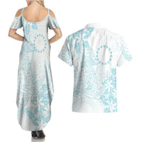 Turquoise Kuki Airani Tapakau Couples Matching Summer Maxi Dress and Hawaiian Shirt Tribal Anchor Mix Tiare LT7 - Polynesian Pride