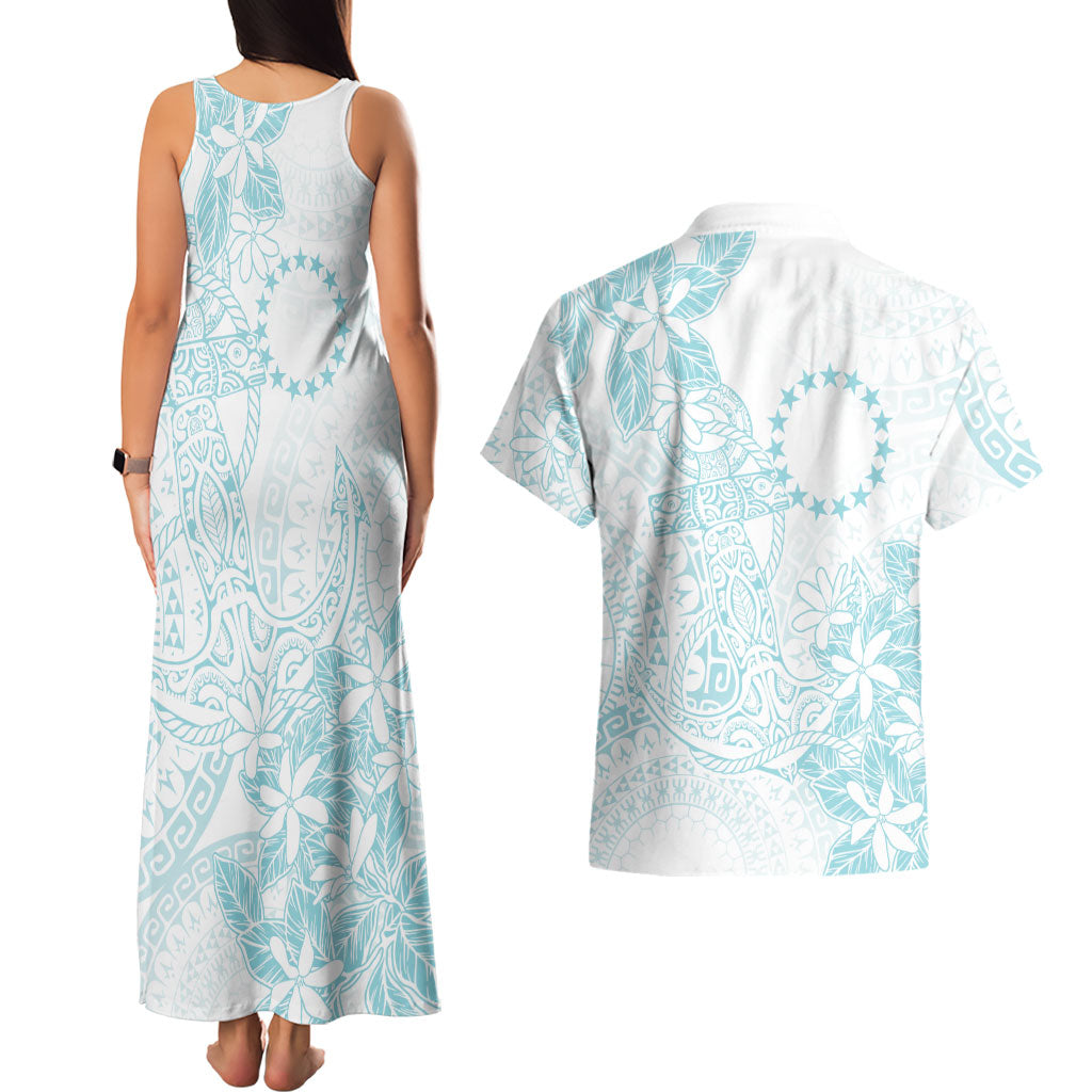 Turquoise Kuki Airani Tapakau Couples Matching Tank Maxi Dress and Hawaiian Shirt Tribal Anchor Mix Tiare LT7 - Polynesian Pride