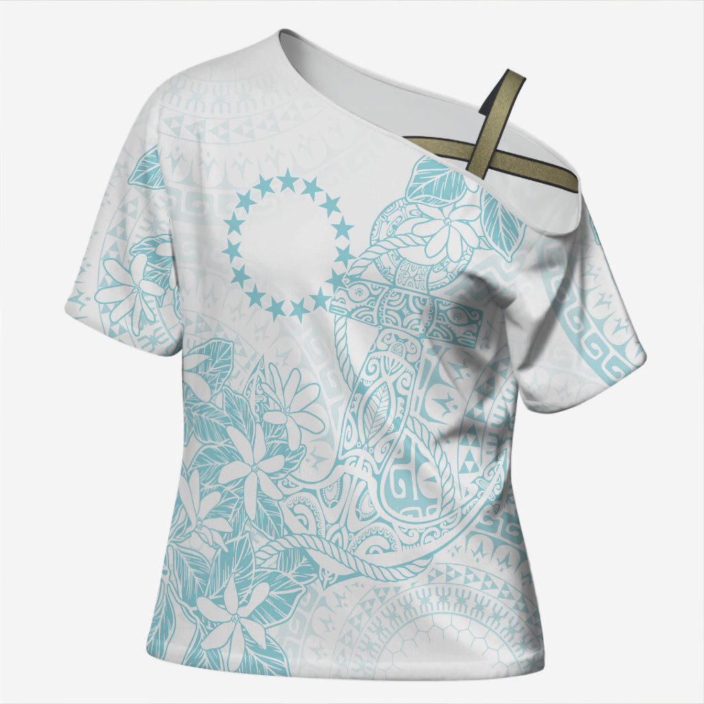 Turquoise Kuki Airani Tapakau Cross Shoulder Shirt Tribal Anchor Mix Tiare