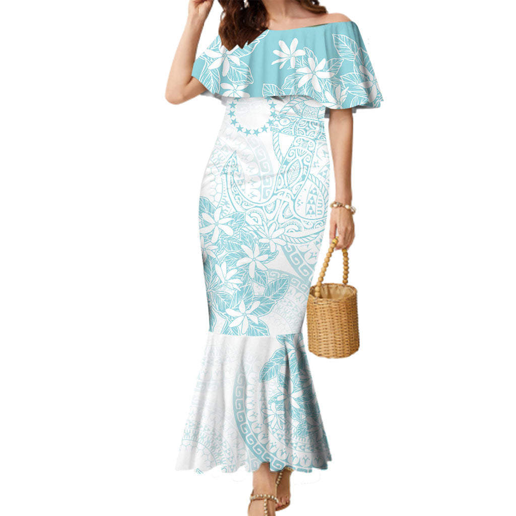 Turquoise Kuki Airani Tapakau Family Matching Mermaid Dress and Hawaiian Shirt Tribal Anchor Mix Tiare LT7 Mom's Dress Turquoise - Polynesian Pride