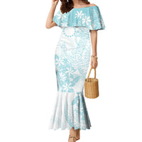 Turquoise Kuki Airani Tapakau Family Matching Mermaid Dress and Hawaiian Shirt Tribal Anchor Mix Tiare LT7 Mom's Dress Turquoise - Polynesian Pride