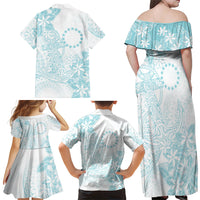 Turquoise Kuki Airani Tapakau Family Matching Off Shoulder Maxi Dress and Hawaiian Shirt Tribal Anchor Mix Tiare LT7 - Polynesian Pride