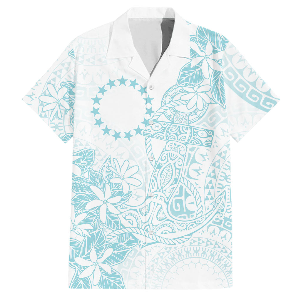 Turquoise Kuki Airani Tapakau Family Matching Off Shoulder Short Dress and Hawaiian Shirt Tribal Anchor Mix Tiare LT7 Dad's Shirt - Short Sleeve Turquoise - Polynesian Pride