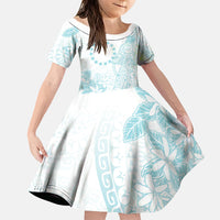 Turquoise Kuki Airani Tapakau Family Matching Puletasi and Hawaiian Shirt Tribal Anchor Mix Tiare LT7 Daughter's Dress Turquoise - Polynesian Pride