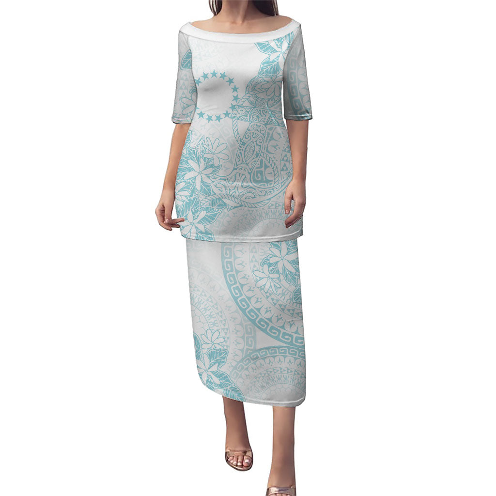 Turquoise Kuki Airani Tapakau Family Matching Puletasi and Hawaiian Shirt Tribal Anchor Mix Tiare LT7 Mom's Dress Turquoise - Polynesian Pride