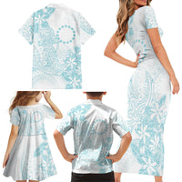 Turquoise Kuki Airani Tapakau Family Matching Short Sleeve Bodycon Dress and Hawaiian Shirt Tribal Anchor Mix Tiare LT7 - Polynesian Pride
