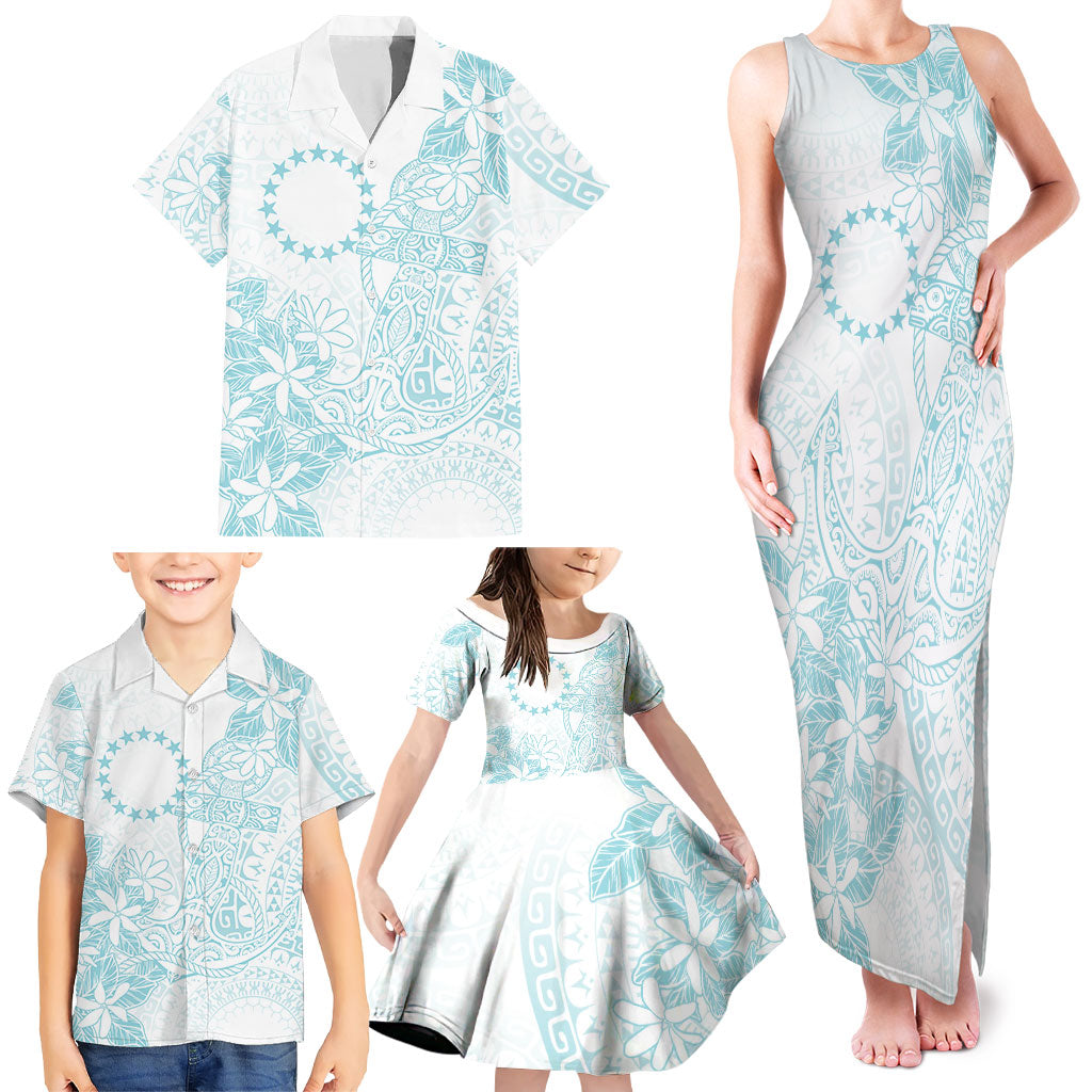 Turquoise Kuki Airani Tapakau Family Matching Tank Maxi Dress and Hawaiian Shirt Tribal Anchor Mix Tiare LT7 - Polynesian Pride