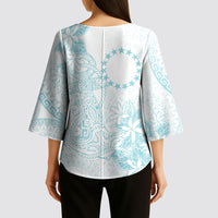 Turquoise Kuki Airani Tapakau Kimono Sleeve Blouse Tribal Anchor Mix Tiare