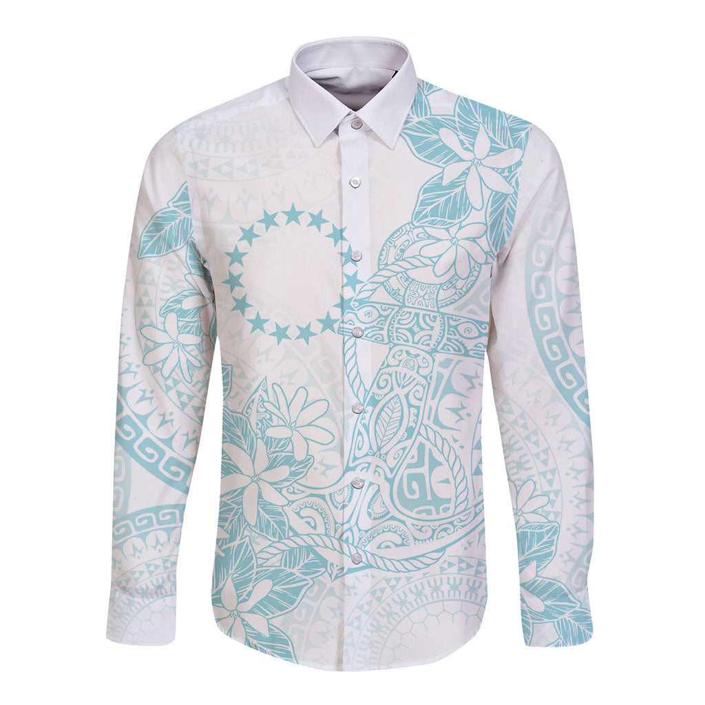 Turquoise Kuki Airani Tapakau Long Sleeve Button Shirt Tribal Anchor Mix Tiare