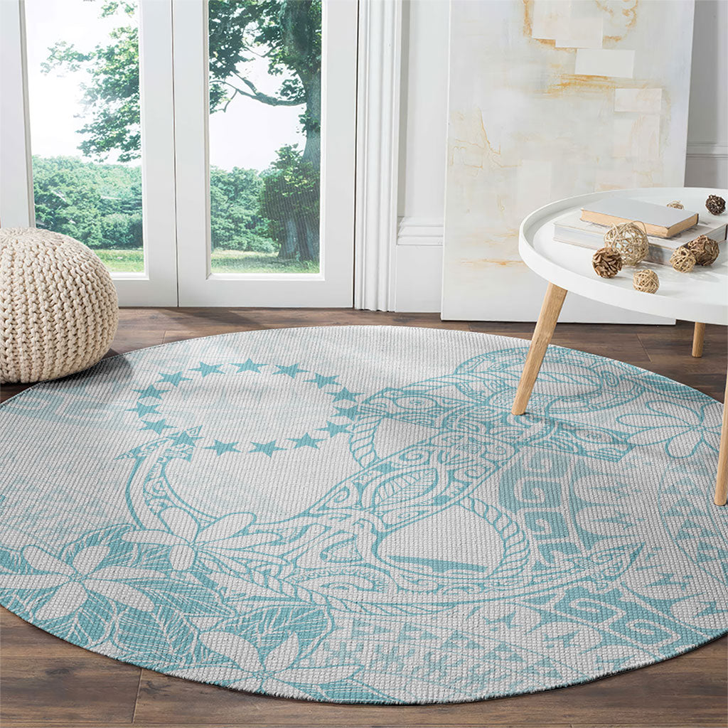 Turquoise Kuki Airani Tapakau Round Carpet Tribal Anchor Mix Tiare