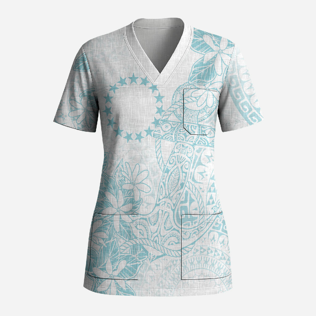 Turquoise Kuki Airani Tapakau Scrub Top Tribal Anchor Mix Tiare