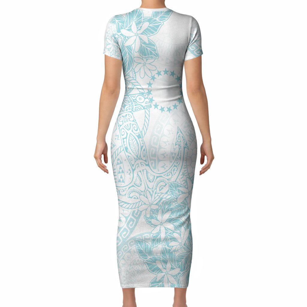 Turquoise Kuki Airani Tapakau Short Sleeve Bodycon Dress Tribal Anchor Mix Tiare LT7 - Polynesian Pride