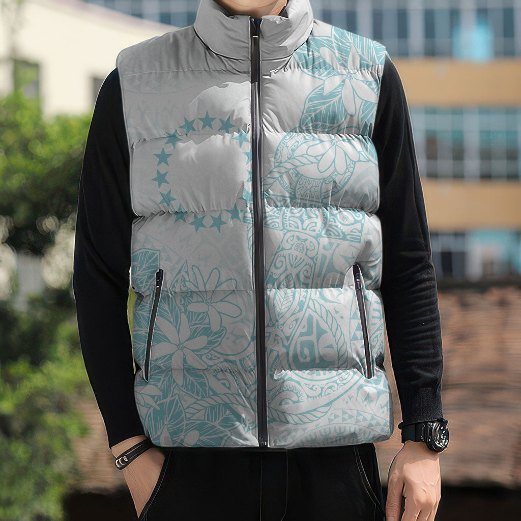 Turquoise Kuki Airani Tapakau Sleeveless Puffer Jacket Tribal Anchor Mix Tiare