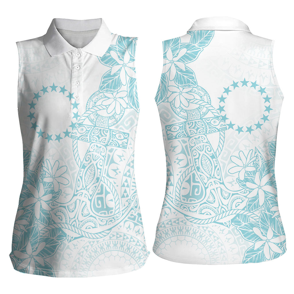 Turquoise Kuki Airani Tapakau Women Sleeveless Polo Shirt Tribal Anchor Mix Tiare LT7 - Polynesian Pride