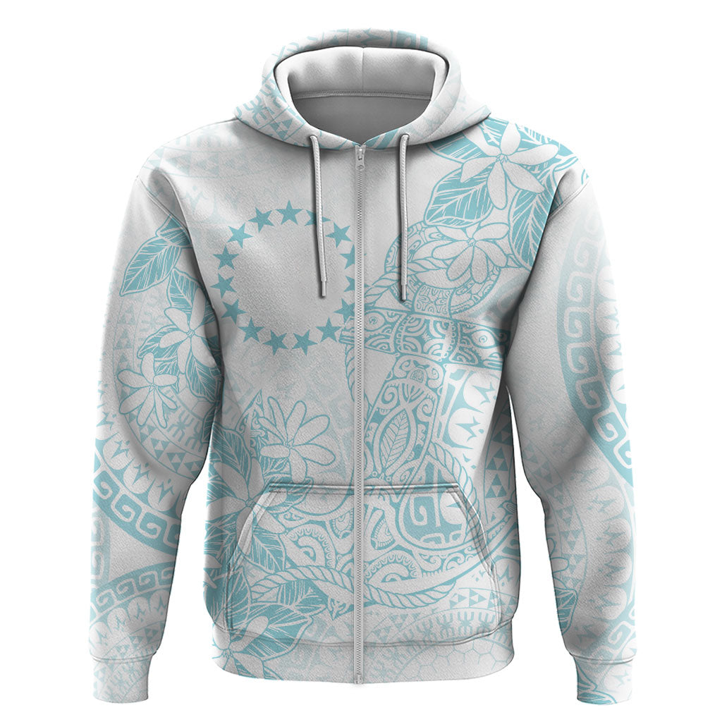Turquoise Kuki Airani Tapakau Zip Hoodie Tribal Anchor Mix Tiare