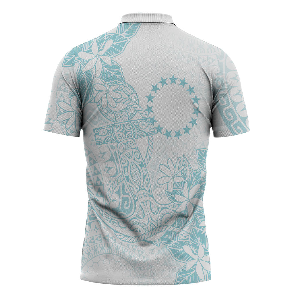 Turquoise Kuki Airani Tapakau Zipper Polo Shirt Tribal Anchor Mix Tiare