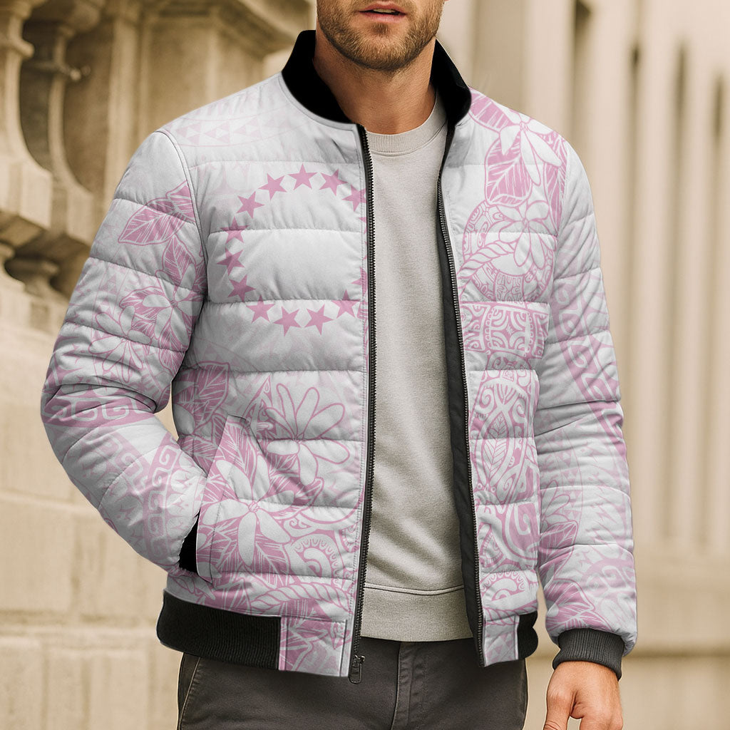 Candy Pink Kuki Airani Tapakau Bomber Puffer Jacket Tribal Anchor Mix Tiare