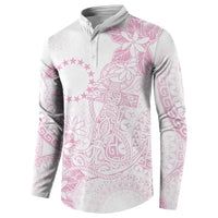 Candy Pink Kuki Airani Tapakau Button Sweatshirt Tribal Anchor Mix Tiare
