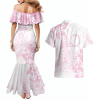 Candy Pink Kuki Airani Tapakau Couples Matching Mermaid Dress and Hawaiian Shirt Tribal Anchor Mix Tiare LT7 - Polynesian Pride
