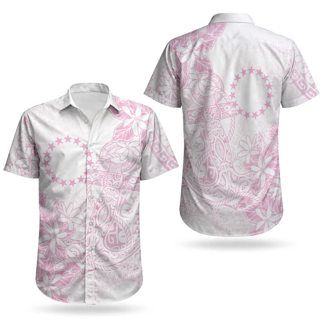 Candy Pink Kuki Airani Tapakau Couples Matching Off Shoulder Short Dress and Hawaiian Shirt Tribal Anchor Mix Tiare LT7 - Polynesian Pride